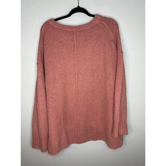 Free People Oversized Sweater Women's Size Large Dusty Rose Pink Scoop Neck - Picture 2 of 6